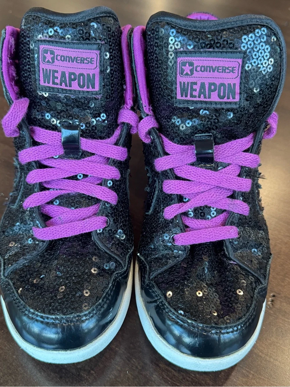 Converse Rare Sequin WEAPON  Edition High-Top Sneakers — Black w/Purple Accents